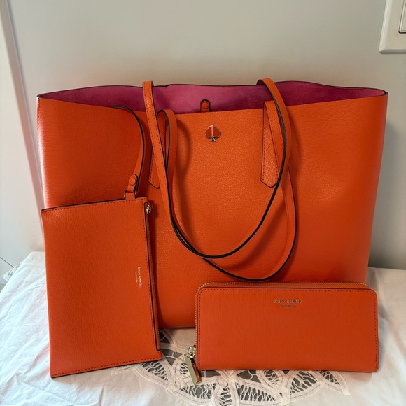 Kate Spade Stacy Leather Large Tote Set /matching Madison Continental Wallet - Picture 3 of 3
